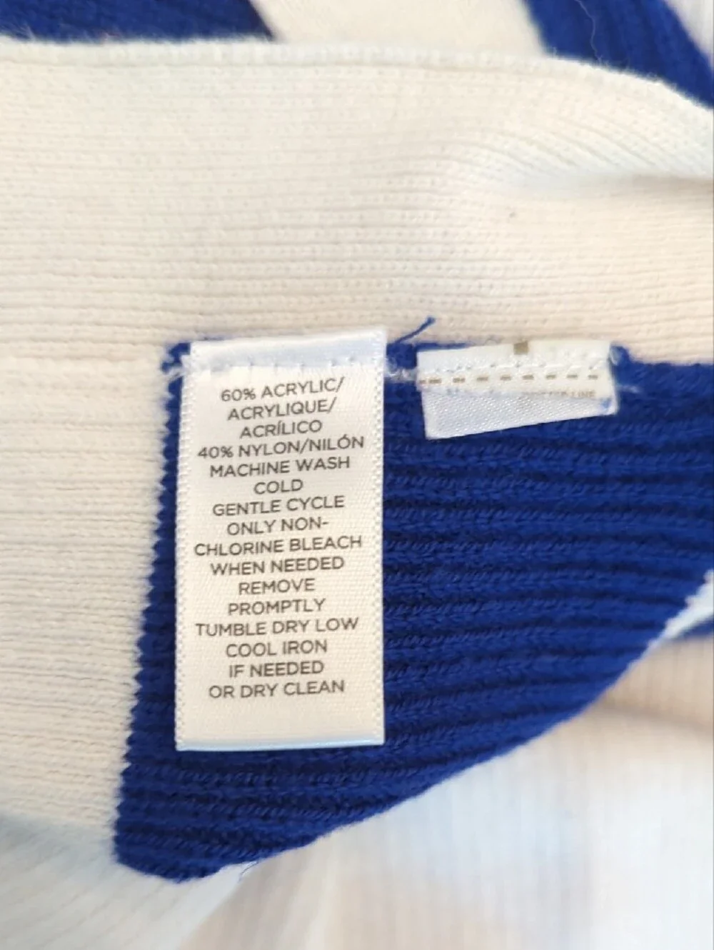 LOFT Blue, Black, and White Striped Crewneck Sweater
